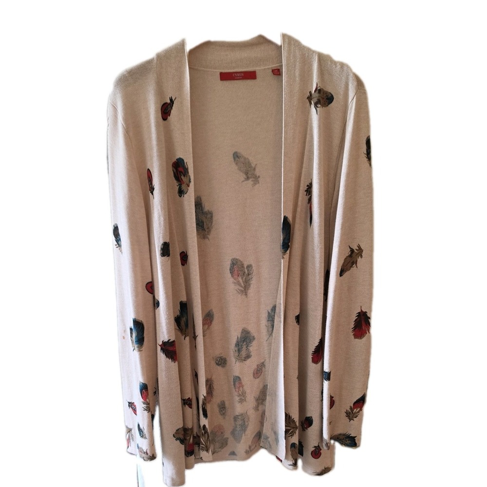 Cyrus Cardigan 2X Fall Leaves Green Red Brown Open Front Lightweight Sweater
